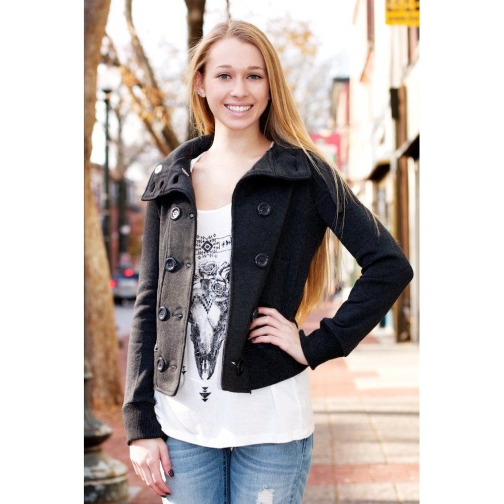 Coqueta Couture Black Cropped Double Breasted Pea Coat Jacket Womens Large(58)